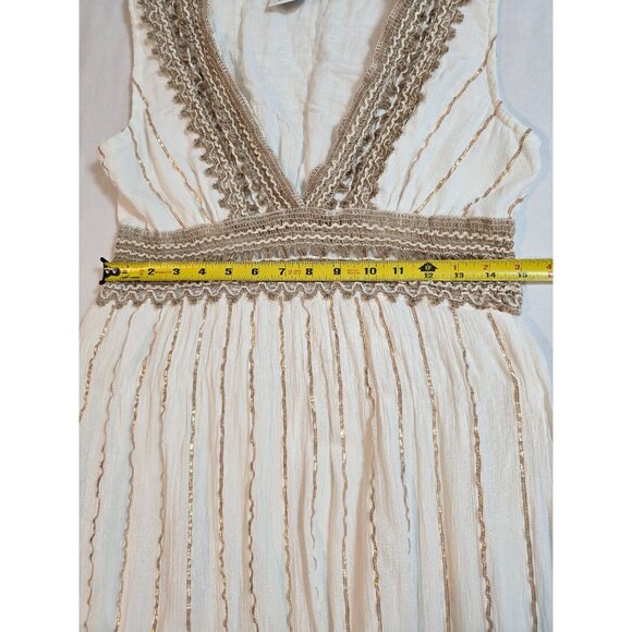 Boho Cream Maxi Dress Gold Accents & Jute Crochet Details By Ashley Taylor OS - Picture 10 of 15
